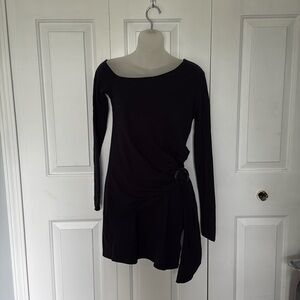 Free People Sz Medium stretchy side gather LS black dress GUC W60
